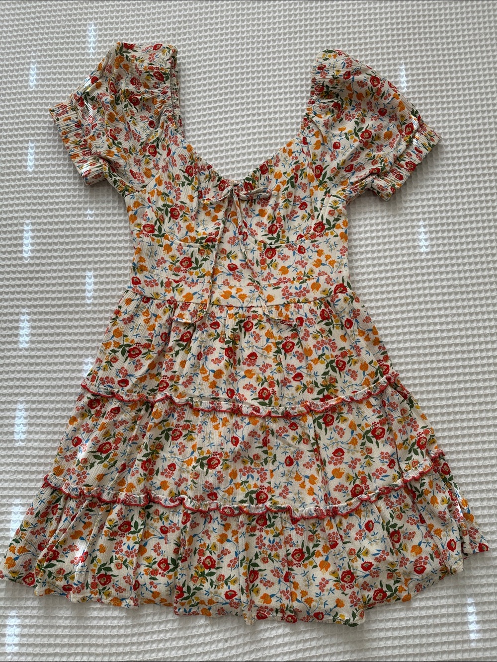 VICI White Floral Tiered Mini Dress with Red & Yellow Flowers